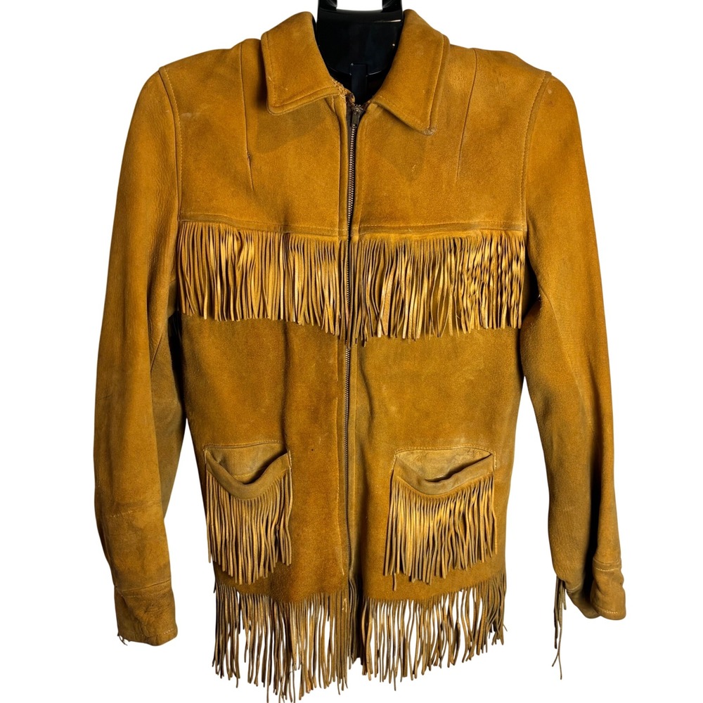 True Vintage 1940s 50s Western Buckskin Fringe‎ Jacket Conmar rectangular zip
